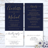 Navy Blue und Gold Script in einer Hochzeit Einladung