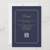 Navy Blue und Gold Script QR Code Art Deco Hochzei Einladung (Rückseite)