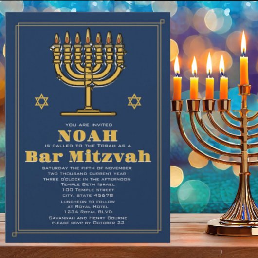 Navy Blue und Gold Star von David Bar Mitzvah Einladung