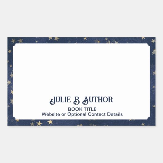 Navy Blue und Gold Starry Author Book Plate Rechteckiger Aufkleber (Vorderseite)