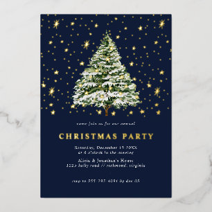 Navy Blue und Gold Stars Modernes WeihnachtsPart Folieneinladung