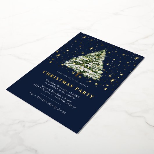 Navy Blue und Gold Stars | Modernes WeihnachtsPart Folieneinladung (Gedreht)