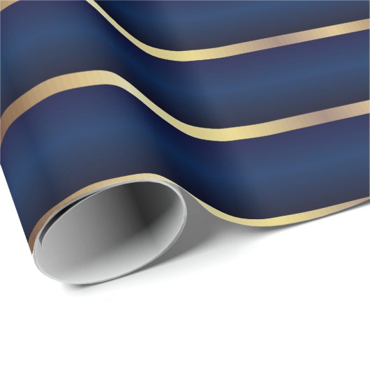 Navy Blue und Gold Streifen Geschenkpapier (Rolleneckpunkt)