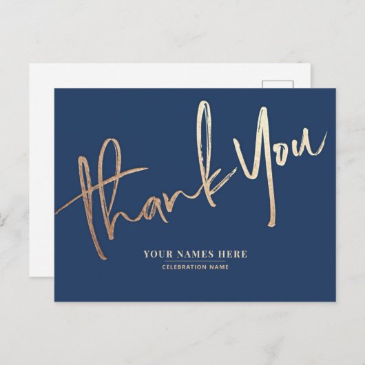 Navy Blue und Gold Vielen Dank Elegant Universell Postkarte (Vorne/Hinten)