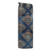 Navy Blue und Gold Vintag Damask Muster Thermosbecher (Nach rechts gedreht)