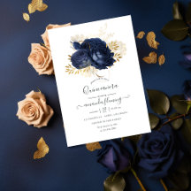 Navy Blue und Gold Vintage Rose Quinceañera