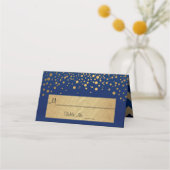 Navy Blue und Gold Zickzack und Confetti Dots 2 Platzkarte (Rückseite)