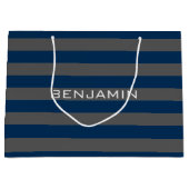 Navy Blue und Grau Rugby Streifen mit Individuelle Große Geschenktüte (Vorderseite)