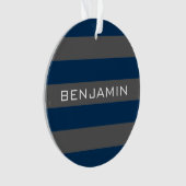 Navy Blue und Grau Rugby Streifen mit Individuelle Ornament (Vorderseite)
