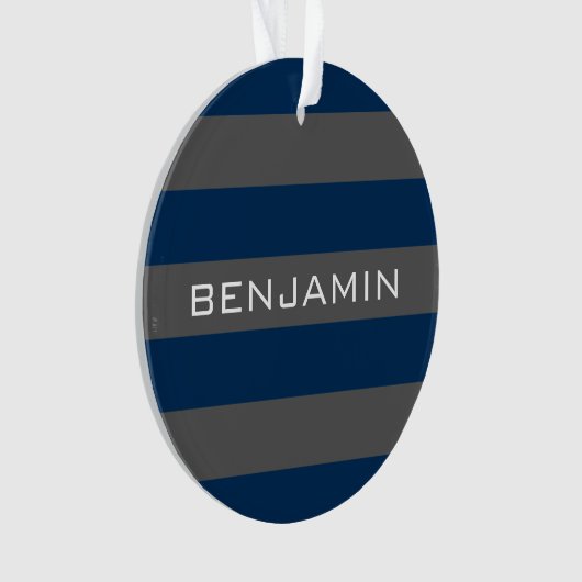 Navy Blue und Grau Rugby Streifen mit Individuelle Ornament (Vorderseite)