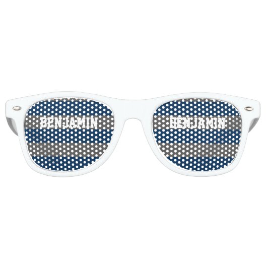Navy Blue und Grau Rugby Streifen mit Individuelle Partybrille (Vorderseite)