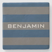 Navy Blue und Grau Rugby Streifen mit Individuelle Steinuntersetzer (Vorderseite)