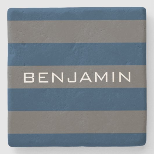 Navy Blue und Grau Rugby Streifen mit Individuelle Steinuntersetzer (Vorderseite)