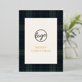 Navy Blue und Green Kariert Business Weihnachten Folien Feiertagskarte
