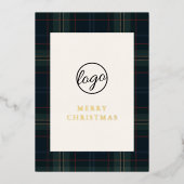 Navy Blue und Green Kariert Business Weihnachten Folien Feiertagskarte (Vorderseite)