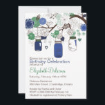 Navy Blue und Green Mason Jars Geburtstagseinladun Einladung<br><div class="desc">Navy Blue und Green Mason Jars Geburtstag Einladung Whimsikale Illustrationen von braunen,  marineblau und grün Mason Gläser,  Blume,  Herzsaiten und Livebirds. Diese Einladung eignet sich perfekt für Frühjahr- und Wintergeburtstage.</div>