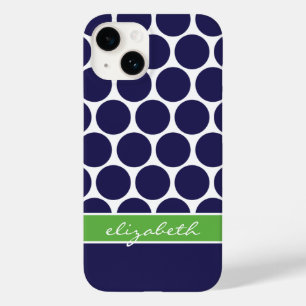 Navy Blue und Green Mod Big Dots Custom Monogram Case-Mate iPhone Hülle