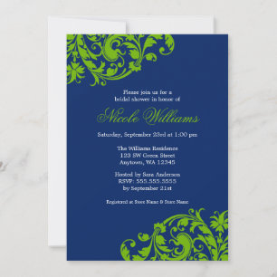 Navy Blue und Green Swirl Geblüht Brautparty Einladung