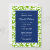 Navy Blue und Green Wirbel Damask Brautparty Einladung (Vorderseite)