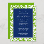 Navy Blue und Green Wirbel Damask Brautparty Einladung (Vorne/Hinten)