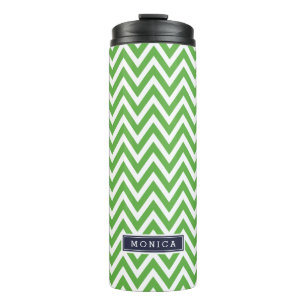 Navy Blue und Green Zickzack Monogram Thermosbecher
