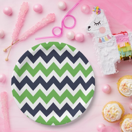 Navy Blue und Green Zickzack Pappteller (Party)