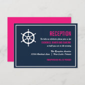 Navy Blue und Hot Pink Nautic Empfang Begleitkarte (Vorne/Hinten)