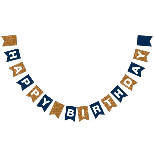Navy Blue und Imitate Gold Glitzer Happy Birthday Wimpelkette (Alle)