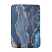 Navy Blue und Imitate Gold Glitzer Marble Agate Badematte (Vorderseite Vertikal)