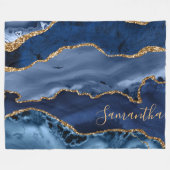 Navy Blue und Imitate Gold Glitzer Marble Agate Fleecedecke (Vorderseite (Horizontal))