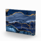 Navy Blue und Imitate Gold Glitzer Marble Agate Fotoblock (Rechts)