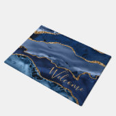 Navy Blue und Imitate Gold Glitzer Marble Agate Fußmatte (Schrägansicht)