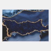 Navy Blue und Imitate Gold Glitzer Marble Agate Geschenkpapier Set (Vorderseite 2)