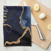 Navy Blue und Imitate Gold Glitzer Marble Agate Geschirrtuch (Viertel Falte)