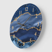 Navy Blue und Imitate Gold Glitzer Marble Agate Große Wanduhr (Winkel)