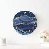 Navy Blue und Imitate Gold Glitzer Marble Agate Große Wanduhr (Zuhause)
