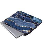 Navy Blue und Imitate Gold Glitzer Marble Agate Laptopschutzhülle (Vorne Knopf)