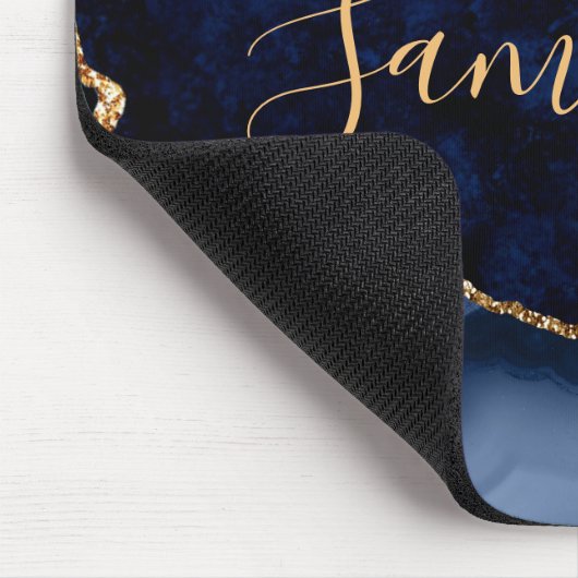 Navy Blue und Imitate Gold Glitzer Marble Agate Mousepad (Ecke)