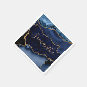 Navy Blue und Imitate Gold Glitzer Marble Agate Serviette (Ecke)