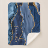 Navy Blue und Imitate Gold Glitzer Marble Agate Sherpadecke (Vorderseite)