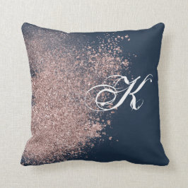 Navy Blue und Imitate Rose Gold Glitzer Monogramm Kissen