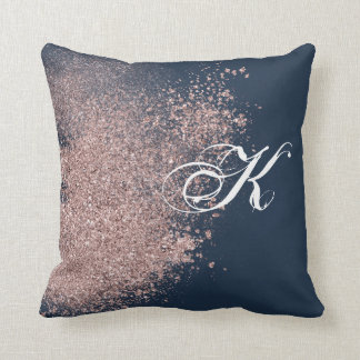 Navy Blue und Imitate Rose Gold Glitzer Monogramm Kissen
