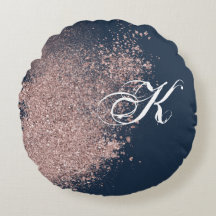 Navy Blue und Imitate Rose Gold Glitzer Monogramm