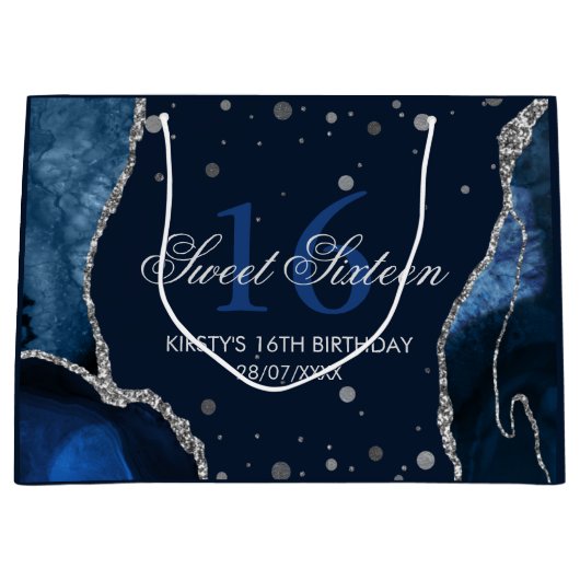 Navy Blue und Imitate Silver Glitzer Agate Sweet 1 Große Geschenktüte (Vorderseite)