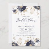 Navy Blue und Ivory Blume Gold Brautparty Einladung (Vorderseite)