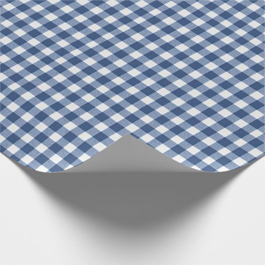Navy Blue und Ivory Gingham Geschenkpapier (Ecke)