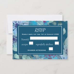 Navy Blue und Light Blue Watercolor Floral Elegant RSVP Karte