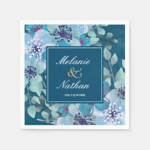 Navy Blue und Light Blue Watercolor Floral Elegant Serviette
