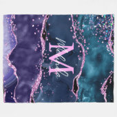 Navy Blue und Lila Glitzer Ocean Agate Fleecedecke (Vorderseite (Horizontal))