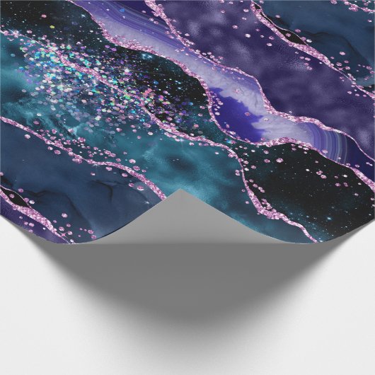 Navy Blue und Lila Glitzer Ocean Agate Geschenkpapier (Ecke)